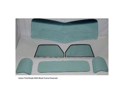 1947-1950 Chevy-GMC Truck Glass Kit-One Piece V-Bend Windshield, Small Rear Glass And Assembled Door Glasses With Black Frames, Green Tint With Shade Band