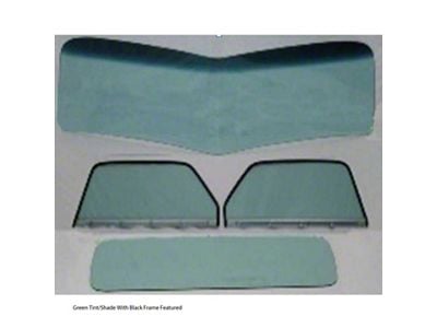 1947-1950 Chevy-GMC Truck Glass Kit-One Piece V-Bend Windshield, Standard Rear Glass And Assembled Door Glasses With Black Frames, Grey Tint With Shade Band