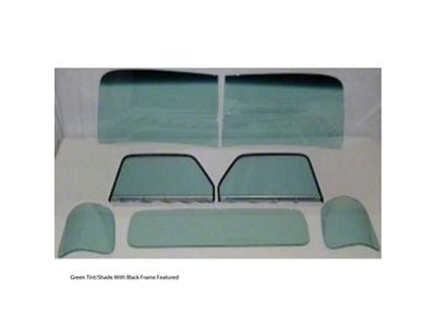 1947-1950 Chevy-GMC Truck Glass Kit-Two Piece Windshield, With Small Rear Glass And Assembled Door Glasses-Chrome Frames, Green Tint With Shade Band