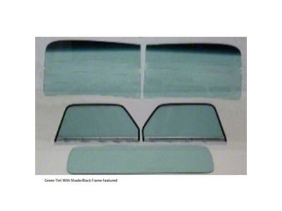 1947-1950 Chevy-GMC Truck Glass Kit-Two Piece Windshield, With Standard Rear Glass And Assembled Door Glasses-Black Frames, Green Tint