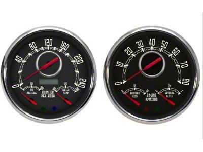 1947-1953 Chevrolet Truck New Vintage USA Woodward Series 2 Gauge Kit - 3 in 1 Gauges - Programmable 240 KPH Speedometer with Oil Pressure / Water Temp. - Tachometer with Battery and Fuel - Black