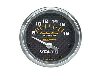 Auto Meter Carbon Fiber Series 2-1/16-Inch Voltmeter Gauge; 8-18V