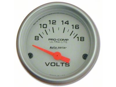 Auto Meter Ultra-Lite Series 2-1/16-Inch Voltmeter Gauge; 8-18V