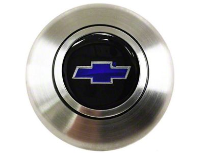 Steering Wheel Center Horn Cap SIlver Satin/Blue Bowtie