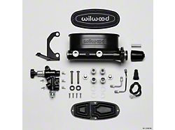 1955-1957 Chevy Wilwood Master Cylinder Kit, Tandem, Black Electrocoated Aluminum, with Bracket & Valve, 1.00 Bore