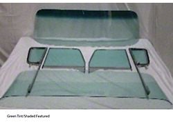 1955-1959 Chevy-GMC Truck Glass Kit, Deluxe/Large Back Glass-Vent Assemblies With Posts, Assembled Door Windows, Chrome Frames-Grey With Shade Band