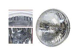 5-3/4-Inch Round Sealed High Beam Halogen Headlight with FoMoCo Logo; Chrome Housing; Clear Lens (60-70 Country Squire, Country Sedan, Custom, Custom 500, Galaxie, Galaxie 500, LTD)