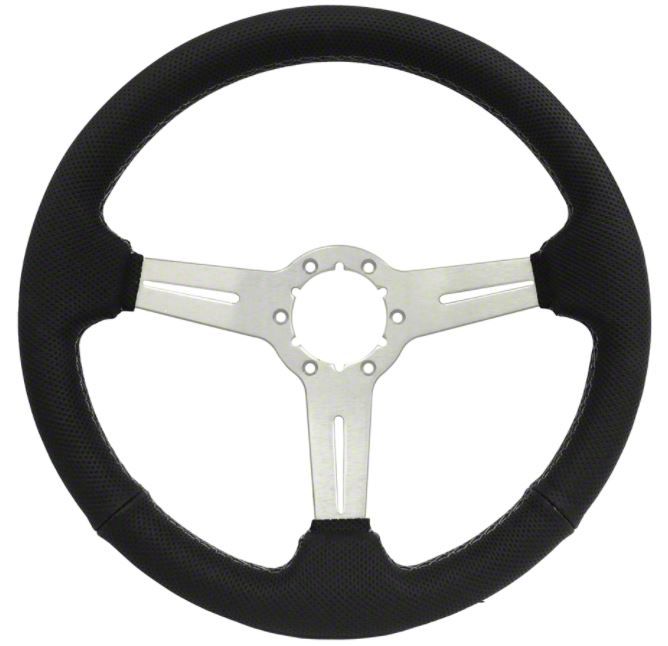 Ecklers Steering Wheel, 14 Black-Perf/Blk Stitch/Brushed Slot,63-82