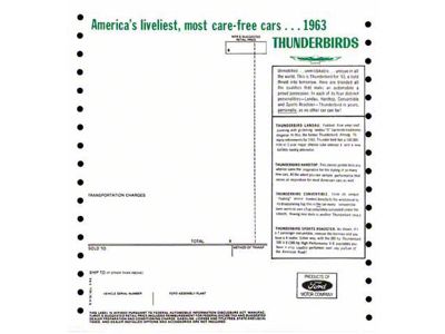 1963 Ford Thunderbird Window Price Sticker, New Car