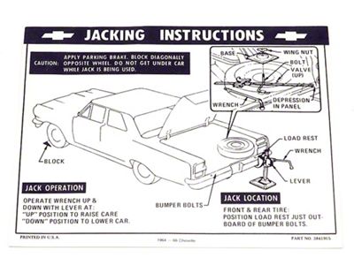 1964-1966 Chevelle Jacking Instructions Decal