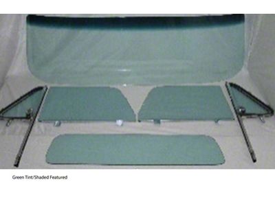 Complete Glass Package with Post Assembled Side Glass and Small Rear Back Glass; Green Tinted and Shaded/Original Green Tint (64-66 C10, C20, K10, K20)