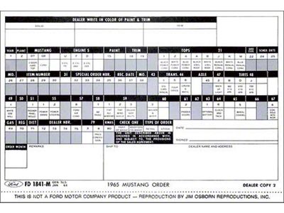 1964 Mustang Dealer Order Form