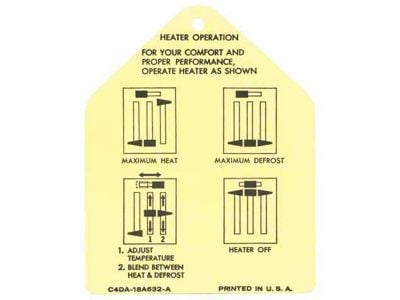 1964 Mustang Heater Instruction Tag