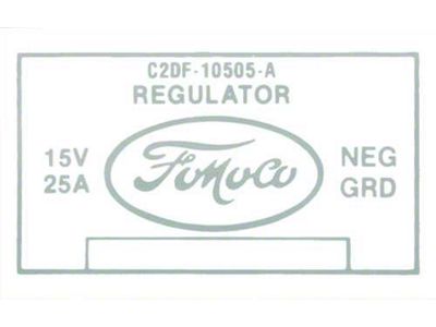 1964 Mustang Voltage Regulator Decal for Cars without A/C