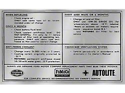 1965-1966 Ford Thunderbird Service Specification Decal