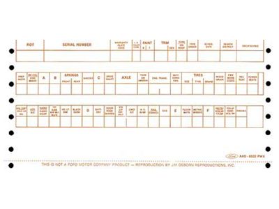 1965 Mustang Assembly Line Build Sheet