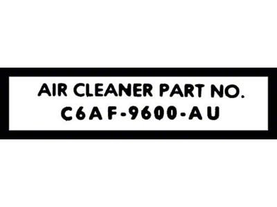 1966 Mustang Air Cleaner Decal, Air Cleaner Part Number