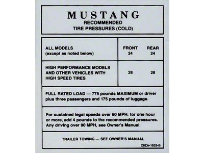 1966 Mustang Glove Box Tire Pressure Decal