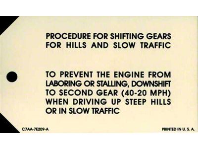 1967-1968 Mustang 3-Speed Manual Transmission Instruction Tag