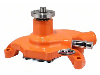 1967-1971 Chevrolet Camaro SuperCool Water Pump; 5.625 in. Hub Height; 5/8 in. Pilot; Short; Threaded Water Port; Orange Powdercoat w/Chrome Accents; 1354NCORANGE