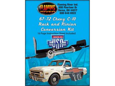 1967-1972 Chevy C10 Power Rack and Pinion Cradle Kit, Mill Finished Column Shift Tilt Column, Flaming River