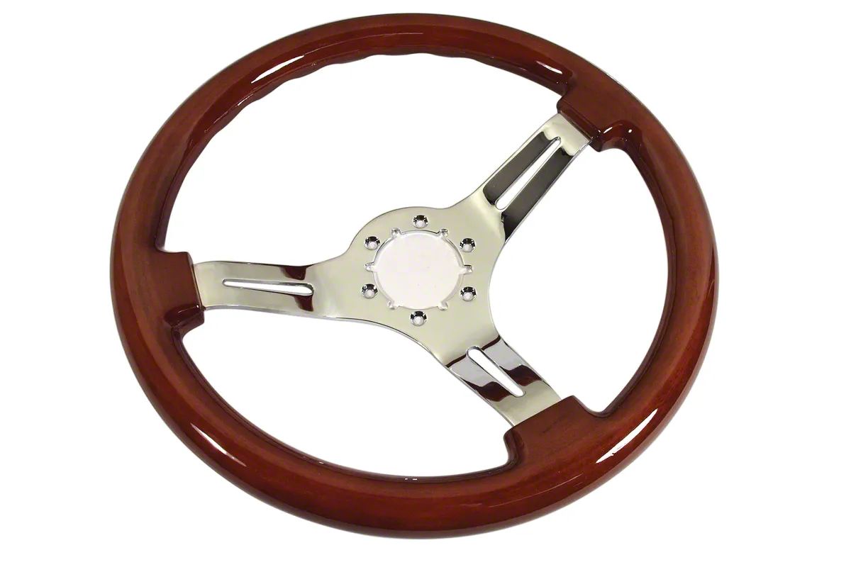 CA Ecklers Mahogany Style Steering Wheel with Chrome Spokes ST3011