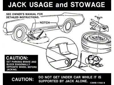 1968-1970 Mustang Space Saver Spare Tire Jack Instruction Decal