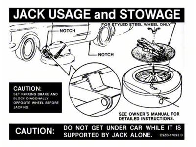 1969-1970 Mustang Styled Steel Wheel Jack Instruction Decal