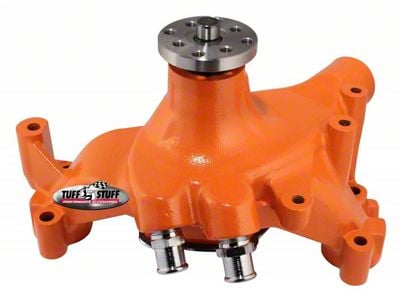 1969-1972 Chevrolet Camaro SuperCool Water Pump; 7.281 in. Hub Height; 5/8 in. Pilot; Long; 2 Threaded Water Ports; Orange Powdercoat w/Chrome Accents; 1461NCORANGE