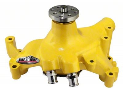 1969-1972 Chevrolet Camaro SuperCool Water Pump; 7.281 in. Hub Height; 5/8 in. Pilot; Long; 2 Threaded Water Ports; Yellow Powdercoat w/Chrome Accents; 1461NCYELLOW