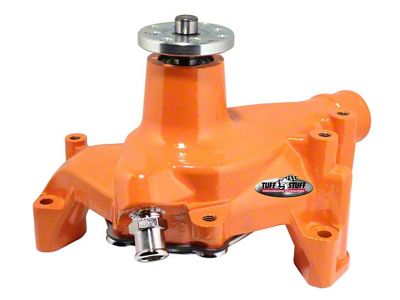 1969-1992 Chevrolet Camaro SuperCool Water Pump; 6.937 in. Hub Height; 5/8 in. Pilot; Long; Threaded Water Port; Orange Powdercoat w/Chrome Accents; 1449NCORANGE