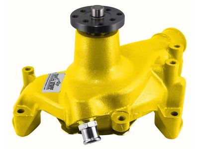 1969-1992 Chevrolet Camaro SuperCool Water Pump; 6.937 in. Hub Height; 5/8 in. Pilot; Long; Threaded Water Port; Yellow Powdercoat w/Chrome Accents; 1449NCYELLOW