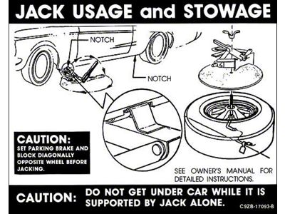 1969 Mustang Convertible Styled Steel Wheel Jack Instruction Decal