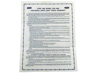 1969 Mustang New Car Warranty Sheet