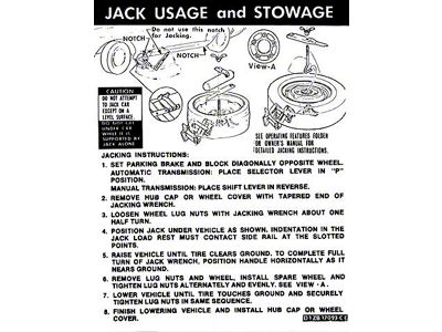 1971-1973 Mustang Regular and Space Saver Spare Tire Jack Instruction Decal