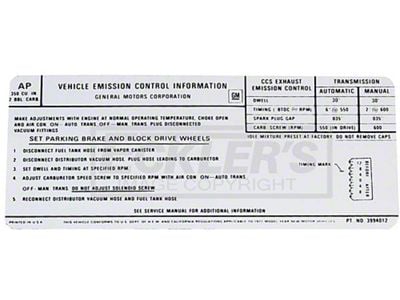 Emission Decal,350-2v,AT&MT,1971