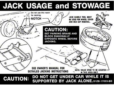 1971 Mustang Space Saver Spare Tire Jack Instruction Decal, Boss 351