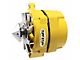 1973-1983 Camaro Silver Bullet Alternator; 100 AMP; OEM Or 1 Wire; V Groove Bullet Pulley; 4.85 in. Case Depth; Lower Mount Boss 2 in. Long; Yellow Powdercoat w/Chrome Accents;