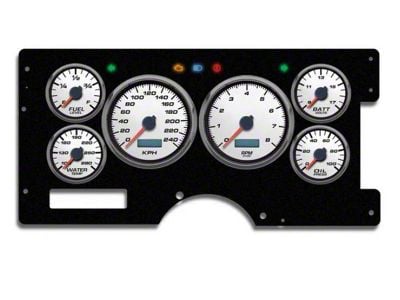 1973-1987 Chevrolet-GMC Truck New Vintage USA 6 Gauge Performance II Series Package - 240 KPH Programmable Speedometer with Tachometer, Oil Pressure, Water Temp, Fuel and Volt Meter - White