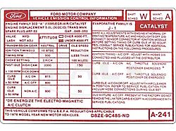 1978 Ford Thunderbird Emissions Decal, 302 V8