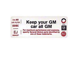 1980 Corvette Air Cleaning Decal Keep Your GM Vehicle All GM (Sports Coupe)