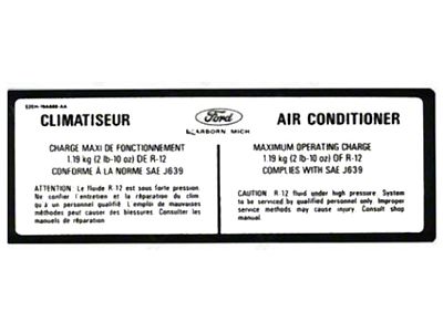 1982-1989 Ford Pickup Truck Climatiseur AC Charge Decal