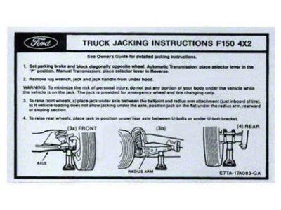 1987-1989 Ford Pickup Truck Jack Instruction Decal