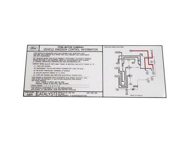 1988 Ford Pickup Truck Emission Control Information Decal - 5.0L With Automatic or Manual Transmission