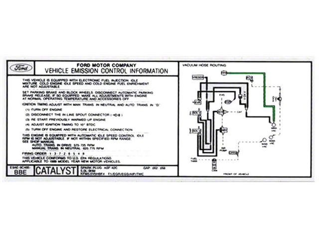 1989 Bronco Emission Control Information Decal - 5.0L With Automatic or Manual Transmission