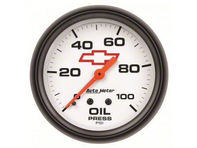 Auto Meter Chevy White Series 2-5/8-Inch Oil Pressure Gauge; 0-100 PSI; Mechanical