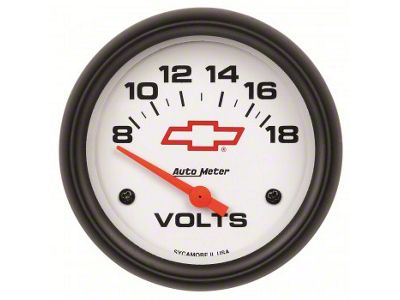 Auto Meter Chevy White Series 2-5/8-Inch Voltmeter Gauge; 8-18V