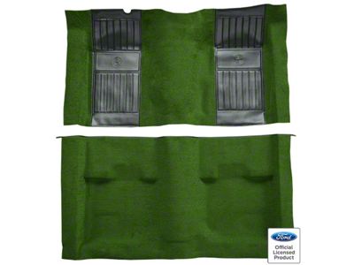 ACC Complete Nylon Molded Carpet without Shifter Hole Cutout; 2-Green Running Pony Inserts (71-73 Mustang Mach 1)