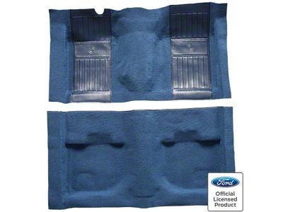 ACC Complete Nylon Molded Carpet without Shifter Hole Cutout; 2-Medium Blue Running Pony Inserts (71-73 Mustang Mach 1)