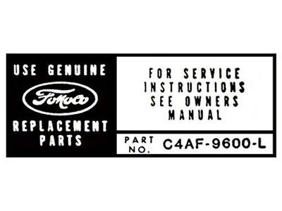 Air Cleaner Decal - Service Instructions - 289 V8 - Ford